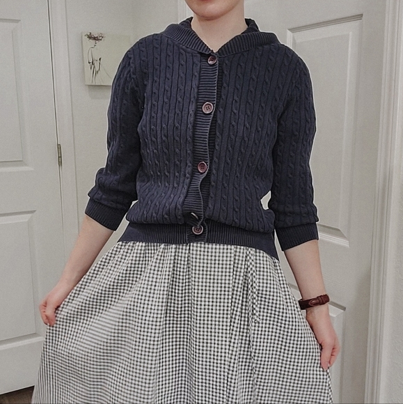 Women's Blue Cable Knit Cardigan - Picture 5 of 8